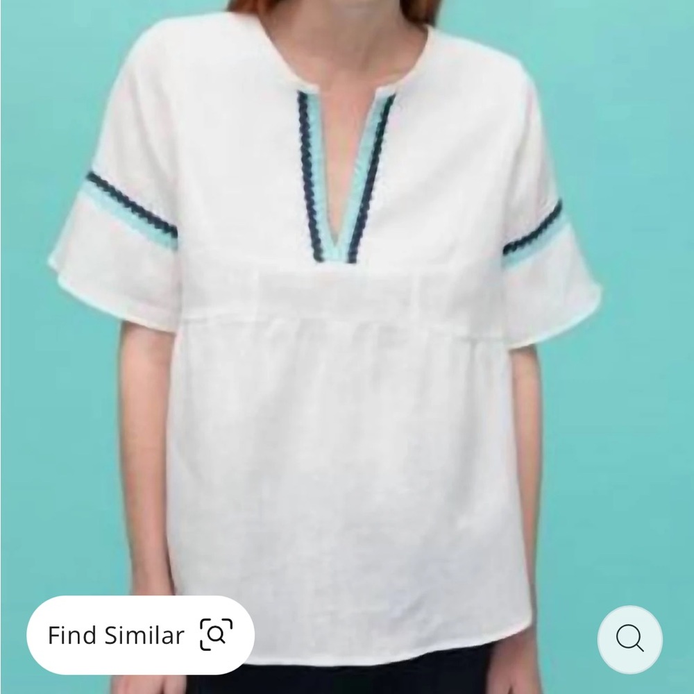 Vilagallo Women’s Sleeve Blouse Top White/Blue/Teal Beachy Boho EU 36 US Small